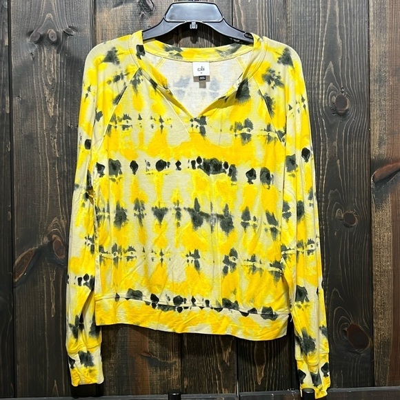 Cabi Atomic Sweatshirt M Yellow Black Tie Dye Top Soft Stretch Boho Casual - Picture 1 of 7